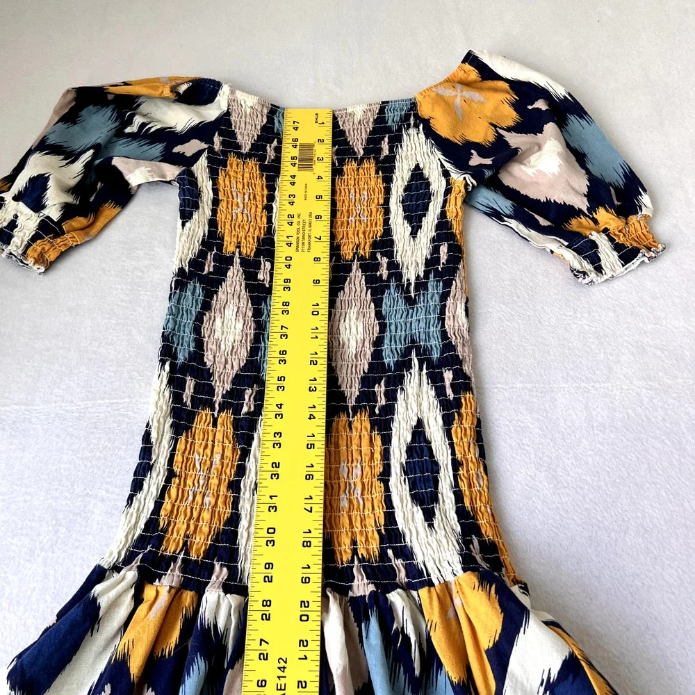 Midnight Velvet Dress Women M Blue Geometric Summer Vacation Cruise Smocked Midi